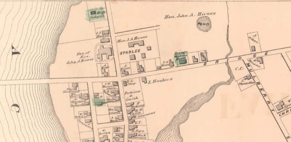 1871 map of Fairhaven, showing estate of John A. Hawes