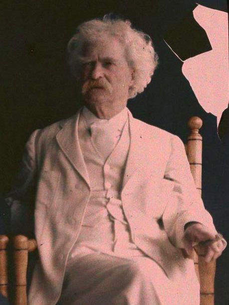 Color glass slide of Henry Huttleston Rogers and Mark Twain
